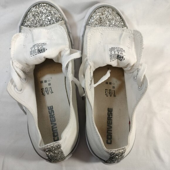 Converse Chuck Taylor All-Star Low Tops, White Glitter Toe - Picture 7 of 10